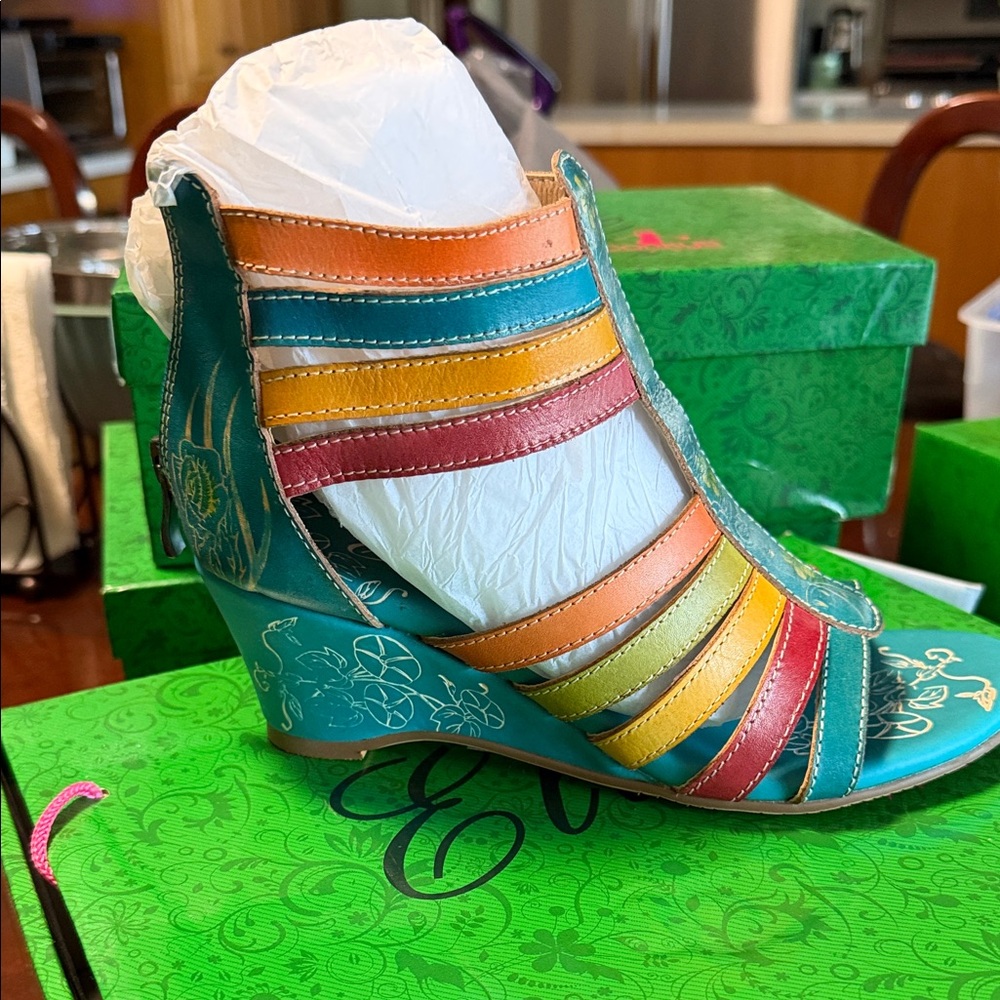 Multicolor Strappy Wedge Sandals